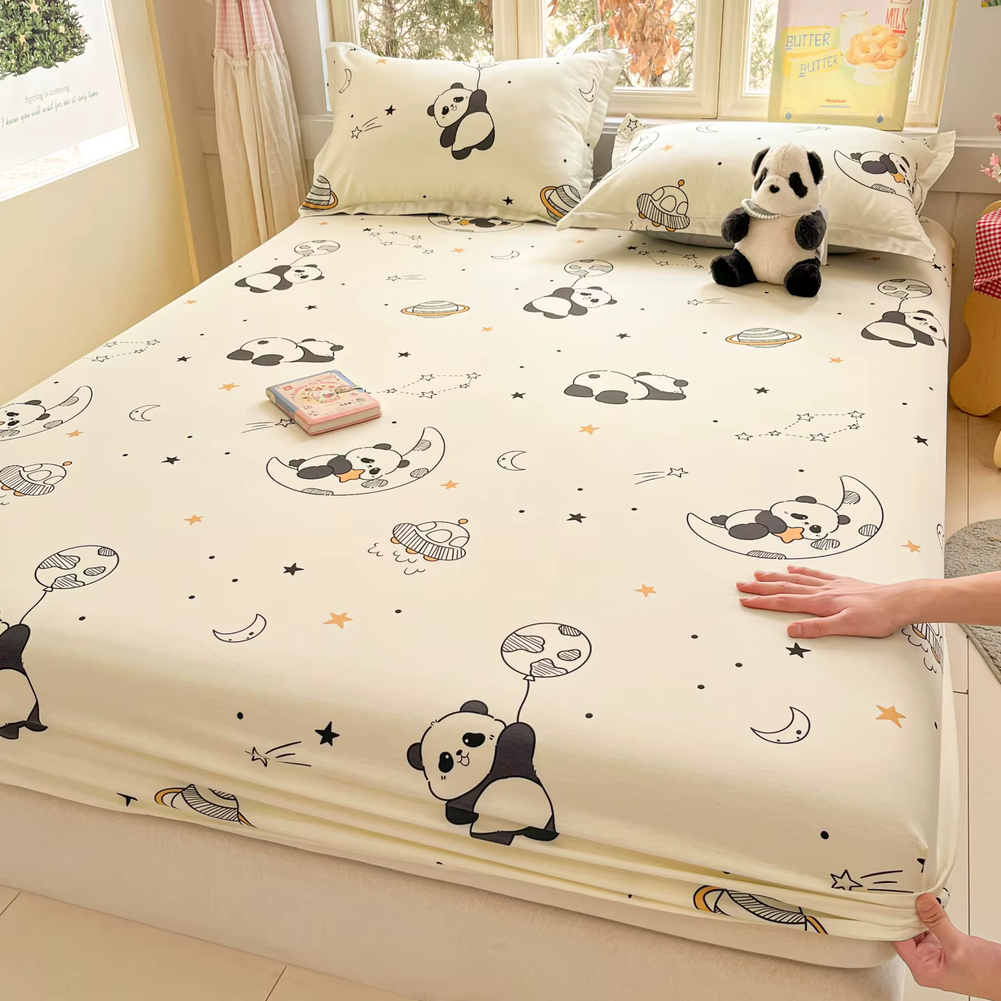 Draps-housses en coton 100% motif Panda de dessin animé