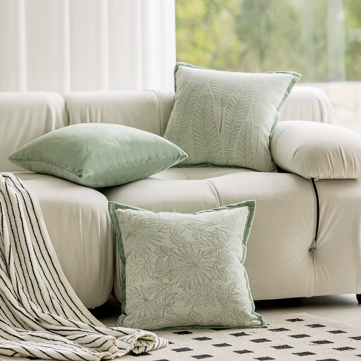 Housses d'oreiller en Chenille douce vert sauge 45x45cm