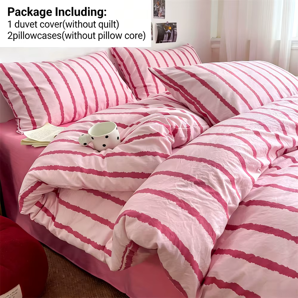 Ensemble de housse de couette rayée rose simple