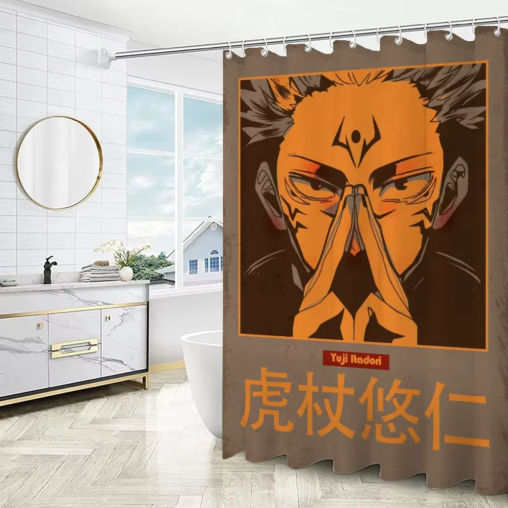 Rideau de douche élégant avec personnage d'anime – Design d'art japonais pour une décoration de salle de bain moderne