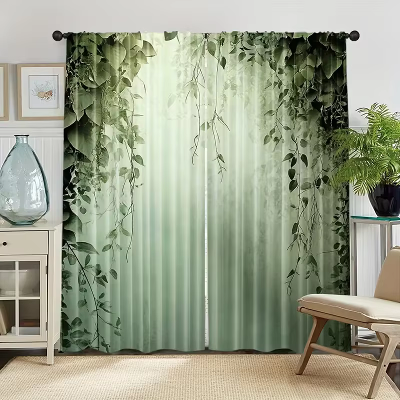 Rideaux en feuilles de vigne vertes