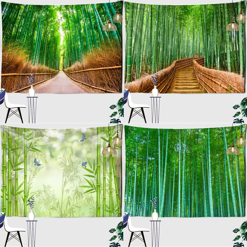 Tapisserie de forêt de bambou vert