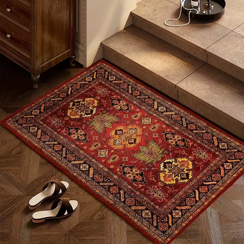 VIKAMA Tapis de sol rouge de style ethnique vintage