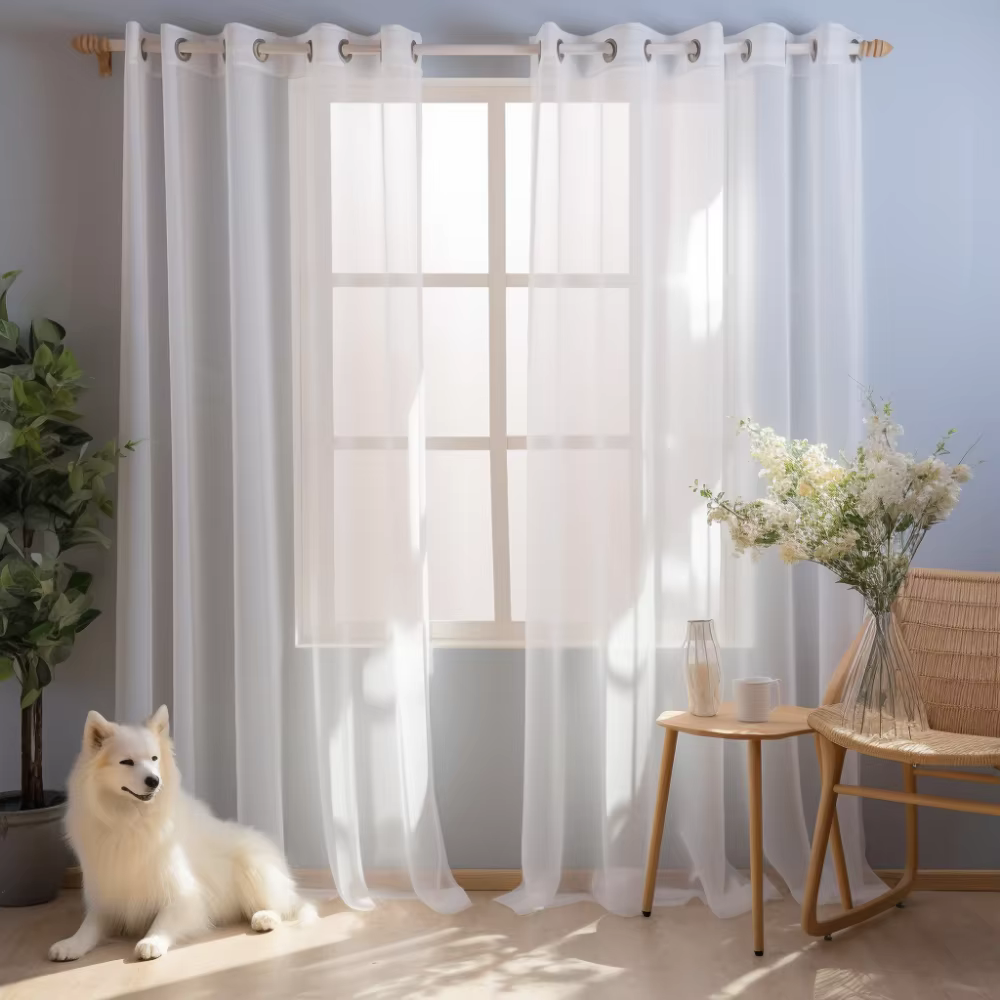 Rideaux transparents blanc uni ombré pour décoration de salon