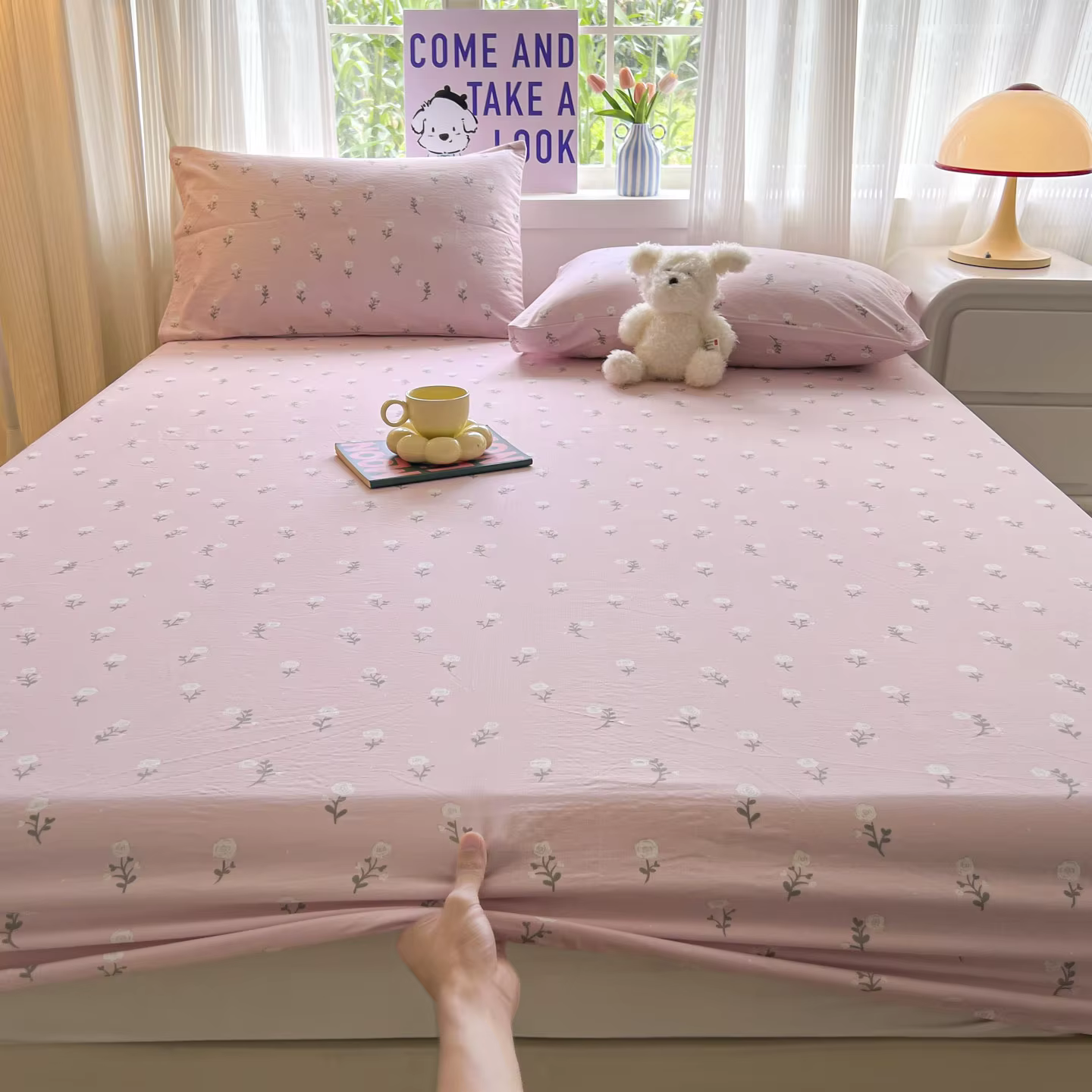 Draps de lit floraux drap-housse antidérapant Ş couvre-lit avec bande élastique housse de matelas (avec taies