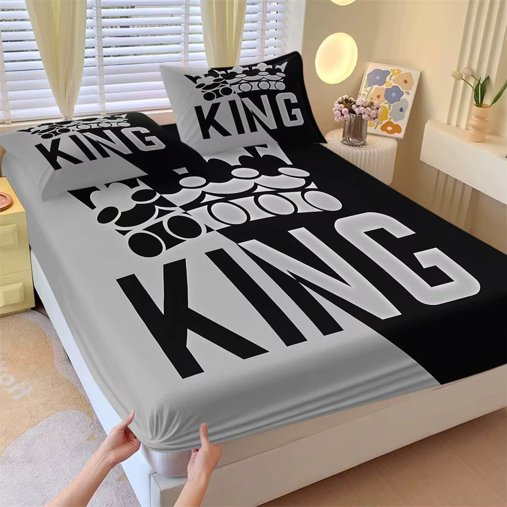 Ensemble de draps ajustés avec imprimé graphique King Crown