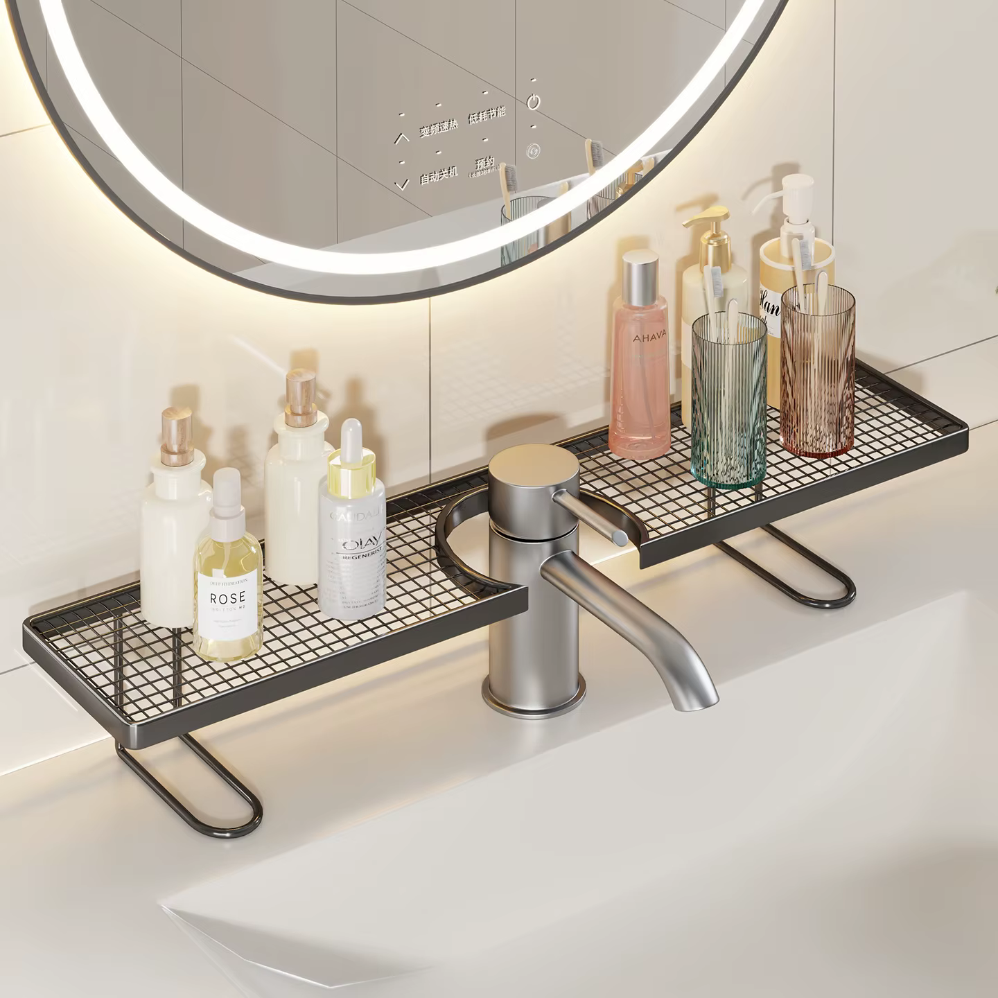 Étagère de salle de bain sans perçage pour robinet | Support de lavabo en fer forgé de luxe léger