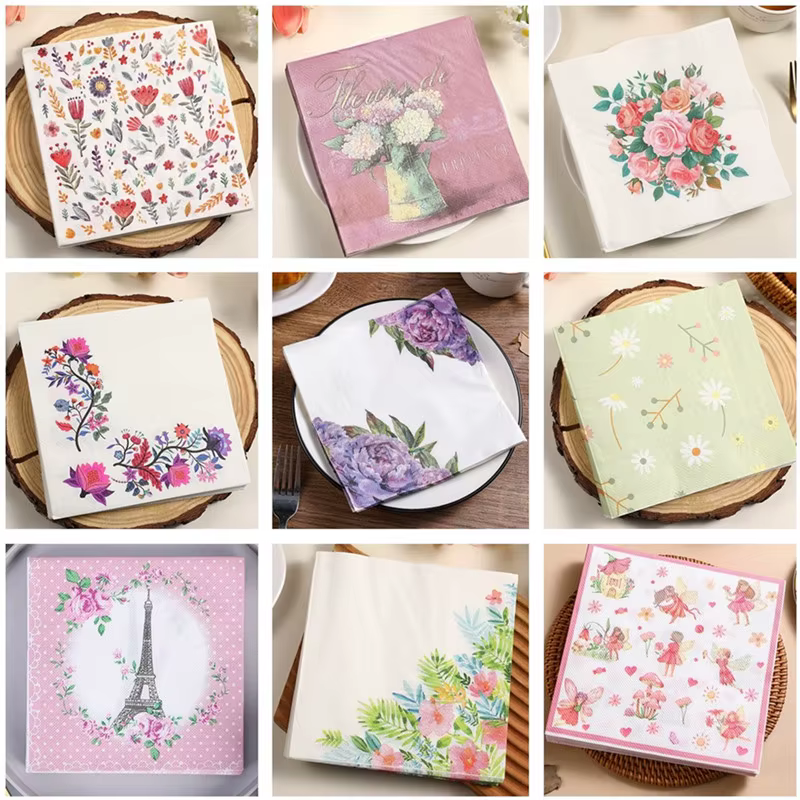 Serviettes en papier à fleurs