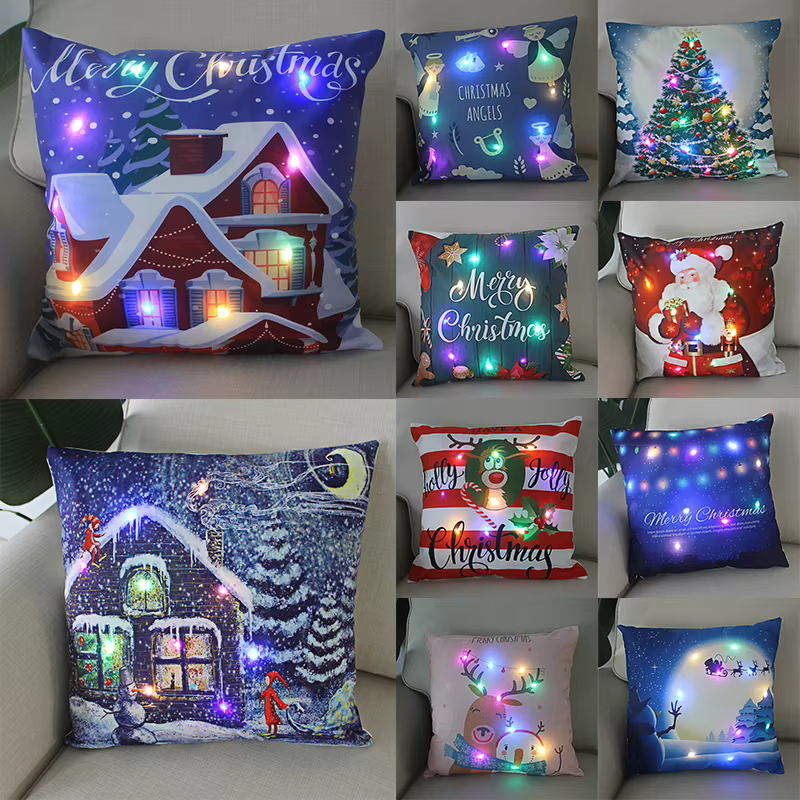 Housse de coussin de Noël LED