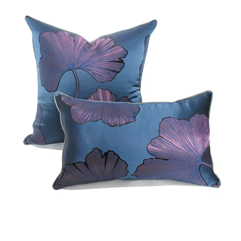 Housse de coussin de luxe en fil teint motif feuille