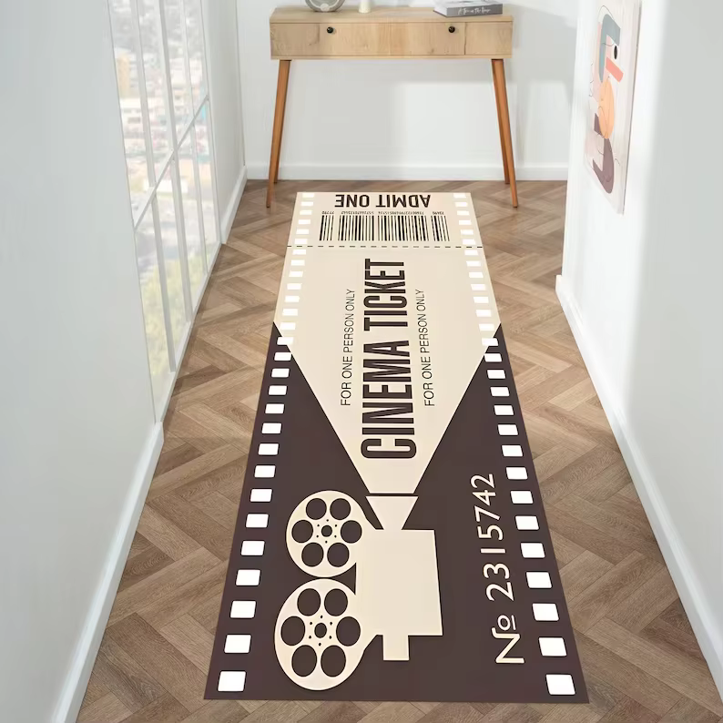 Tapis de sol vintage à motif de billet de cinéma