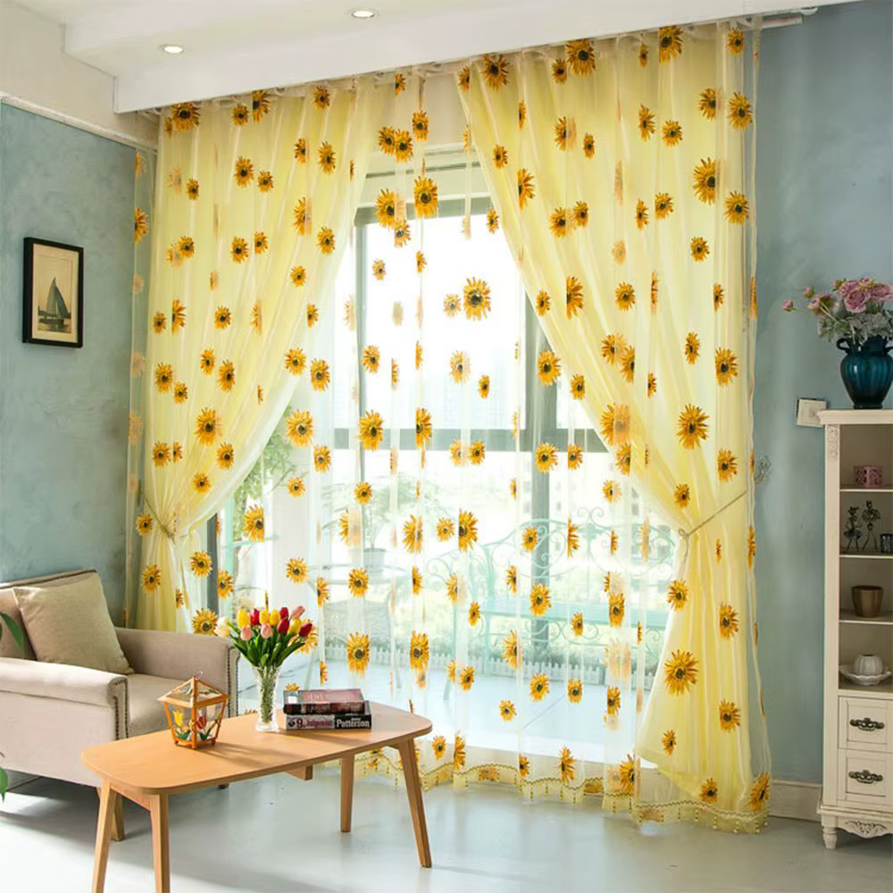 Rideau en tulle à motif de tournesol
