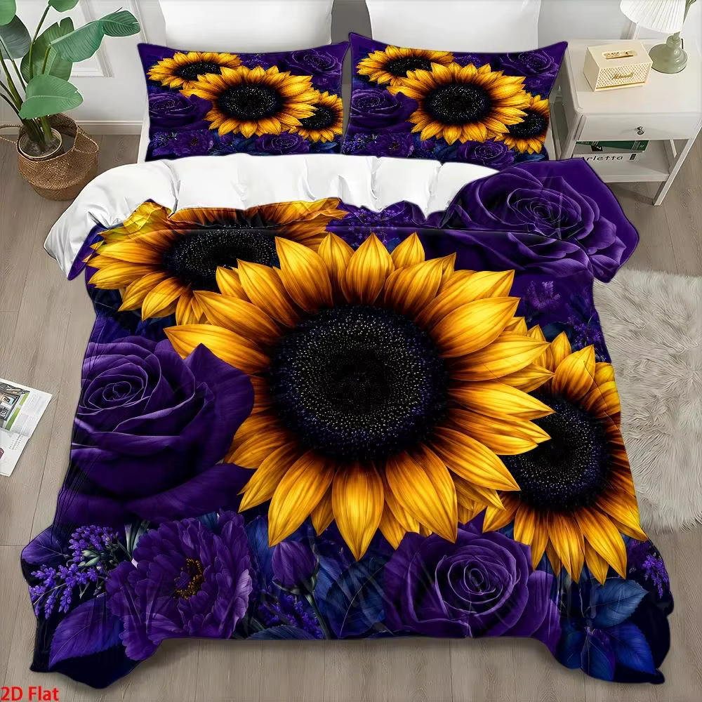 Ensemble de housse de couette imprimée tournesol violet 3 pièces