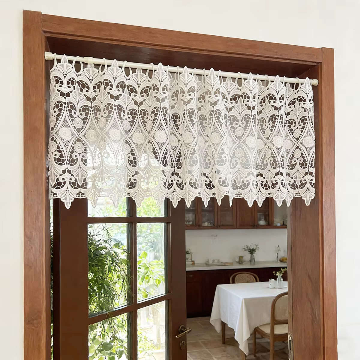 Rideau court blanc romantique à broderie florale ajourée exquise pour cuisine
