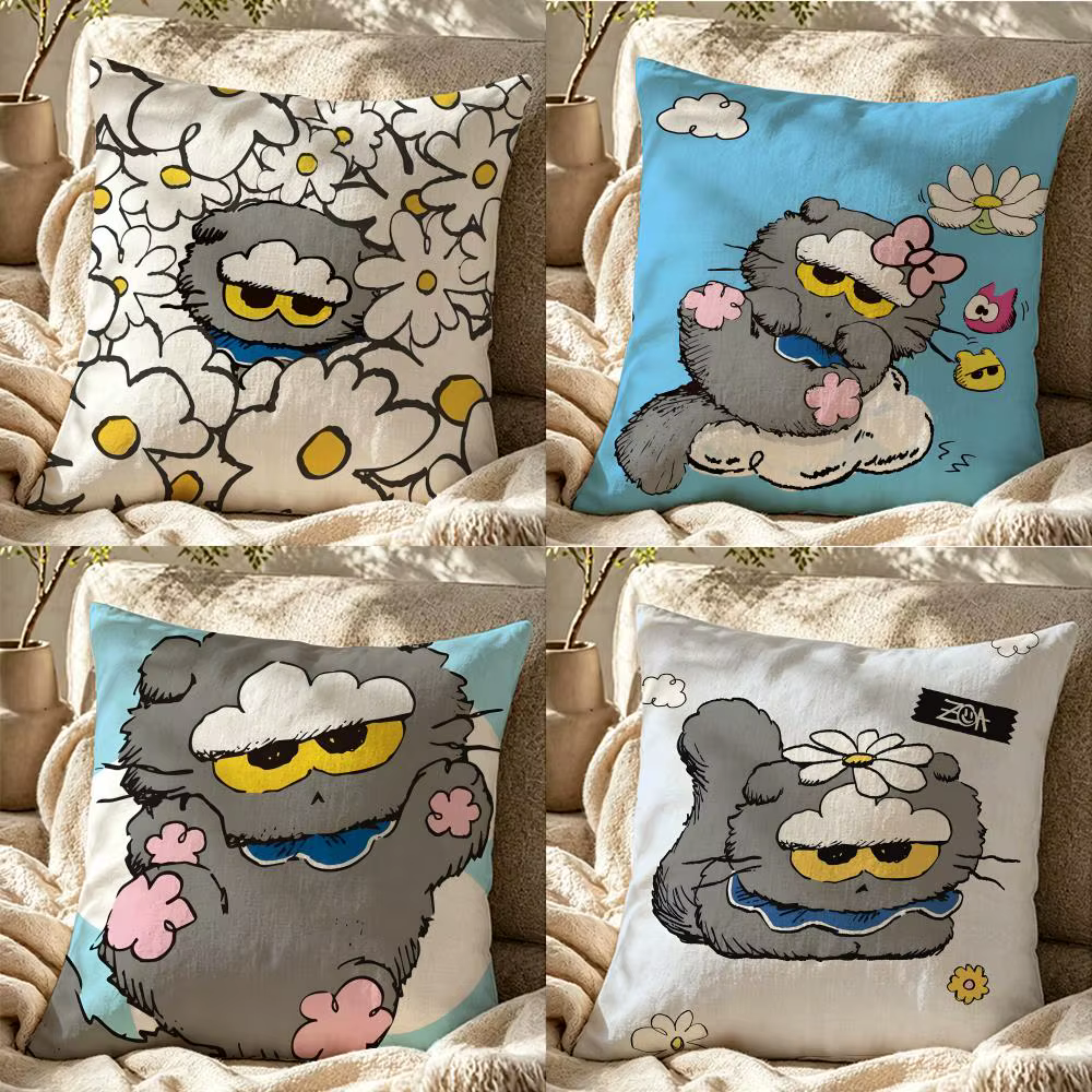 Housse de coussin Art Zoa Aki Zaki Cat Flower Fashion