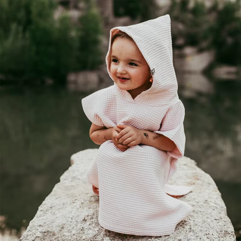 Serviette de Bain en Coton Gaufré à Capuche pour Bébé Garçon et Fille