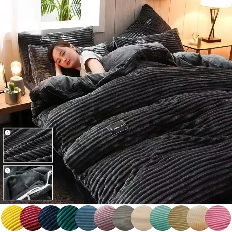 Juste de couette double en velours chaud pour couple