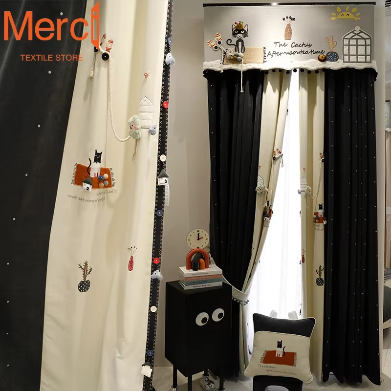 Rideaux en chenille de dessin animé nordique pour chambre d'enfant