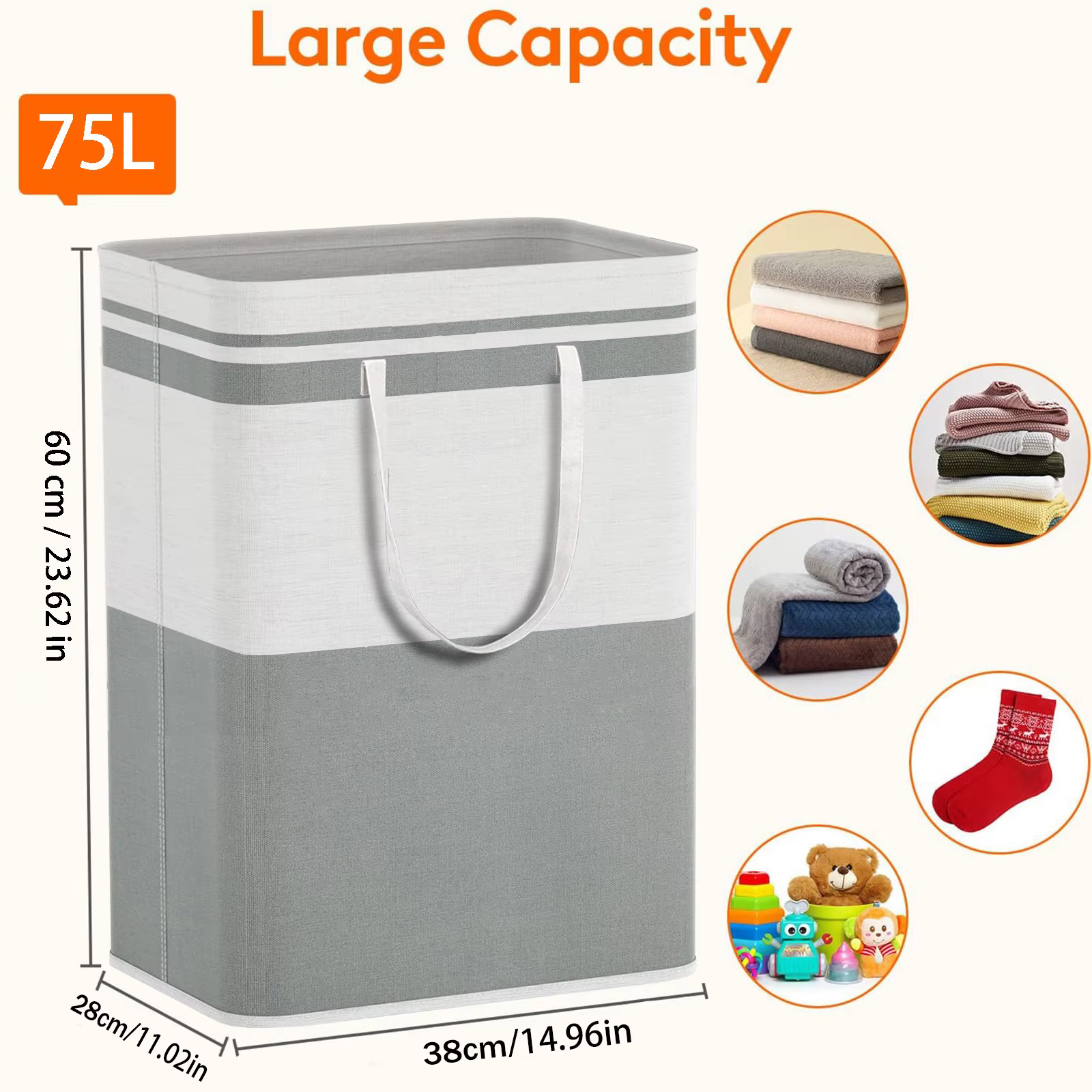 Panier à linge de grande taille 75L avec poignées
