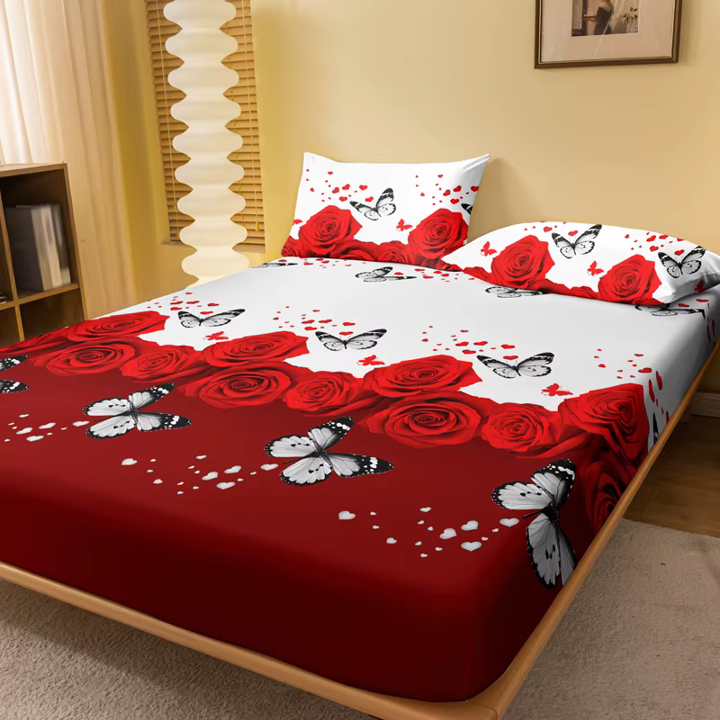 Drap de lit conviviale ré à motif floral et papillon
