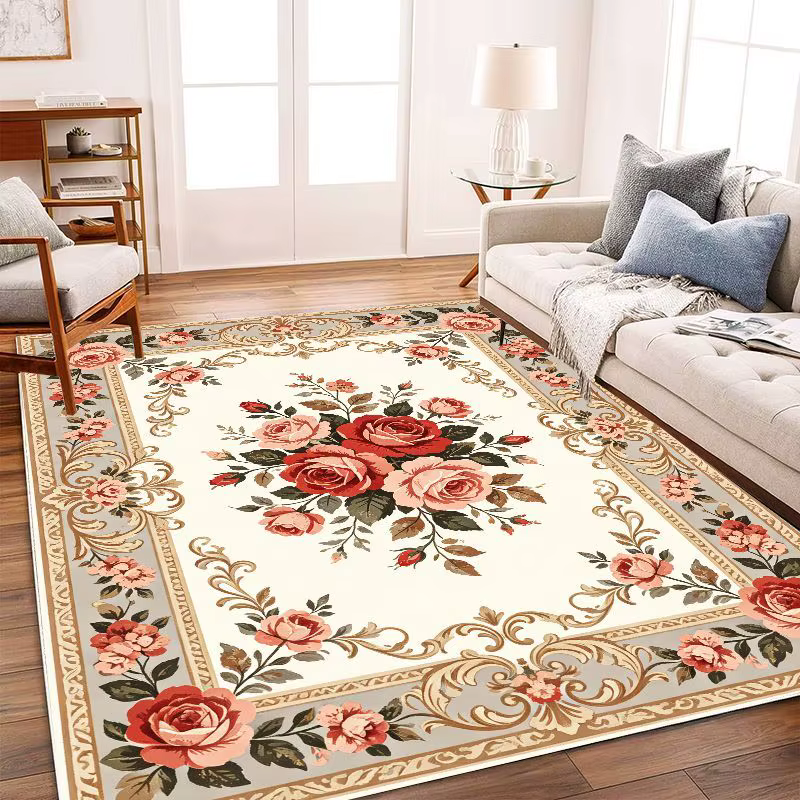 Tapis rétro à fleurs de rose orientale