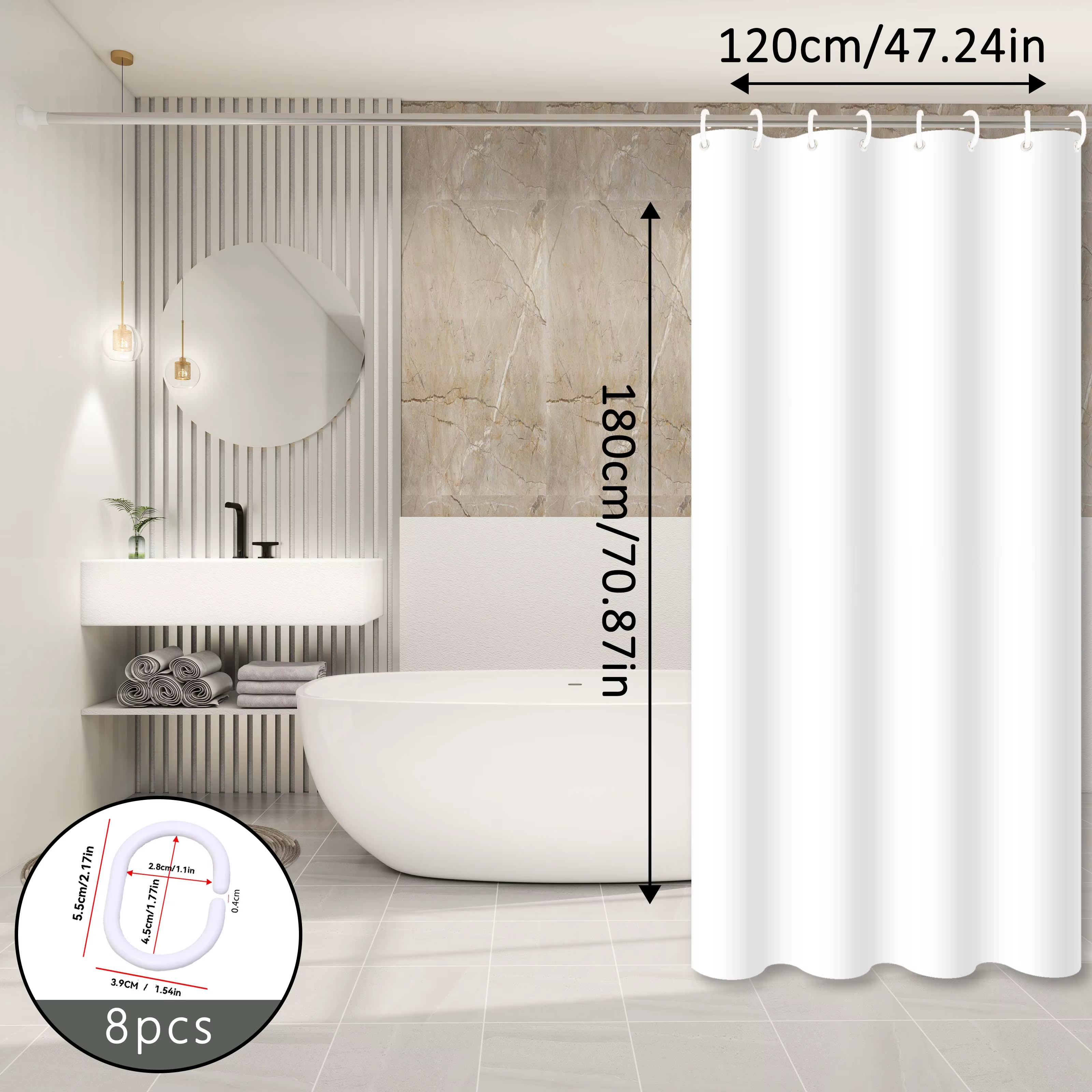 Rideau de douche uni blanc pur