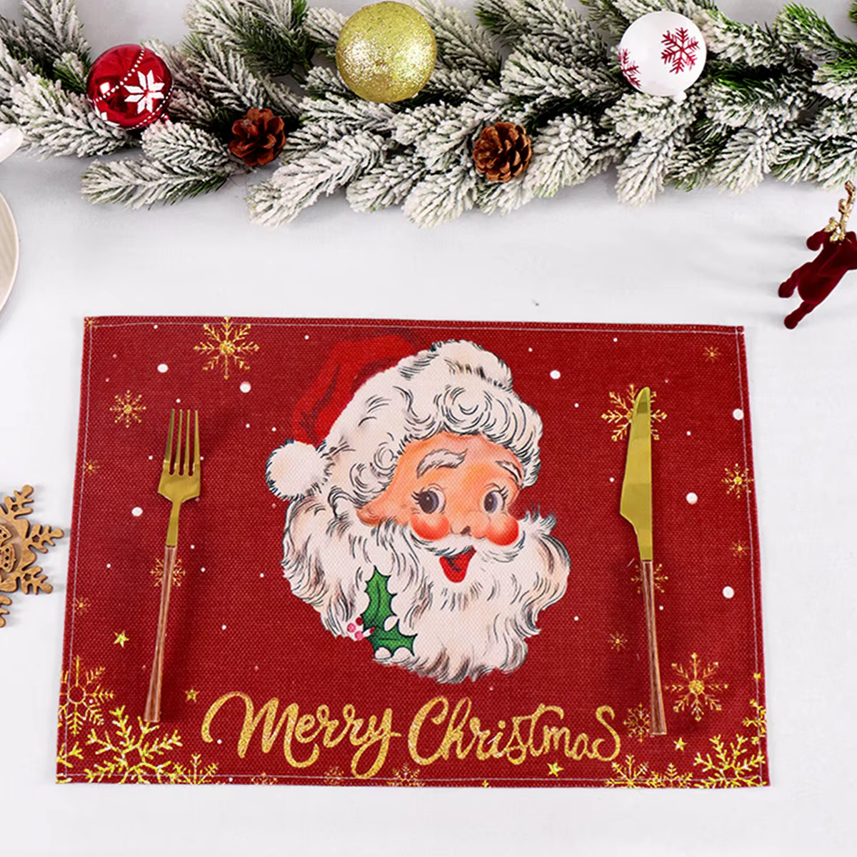 1/4 pièces napperons de noël en lin imprimé père