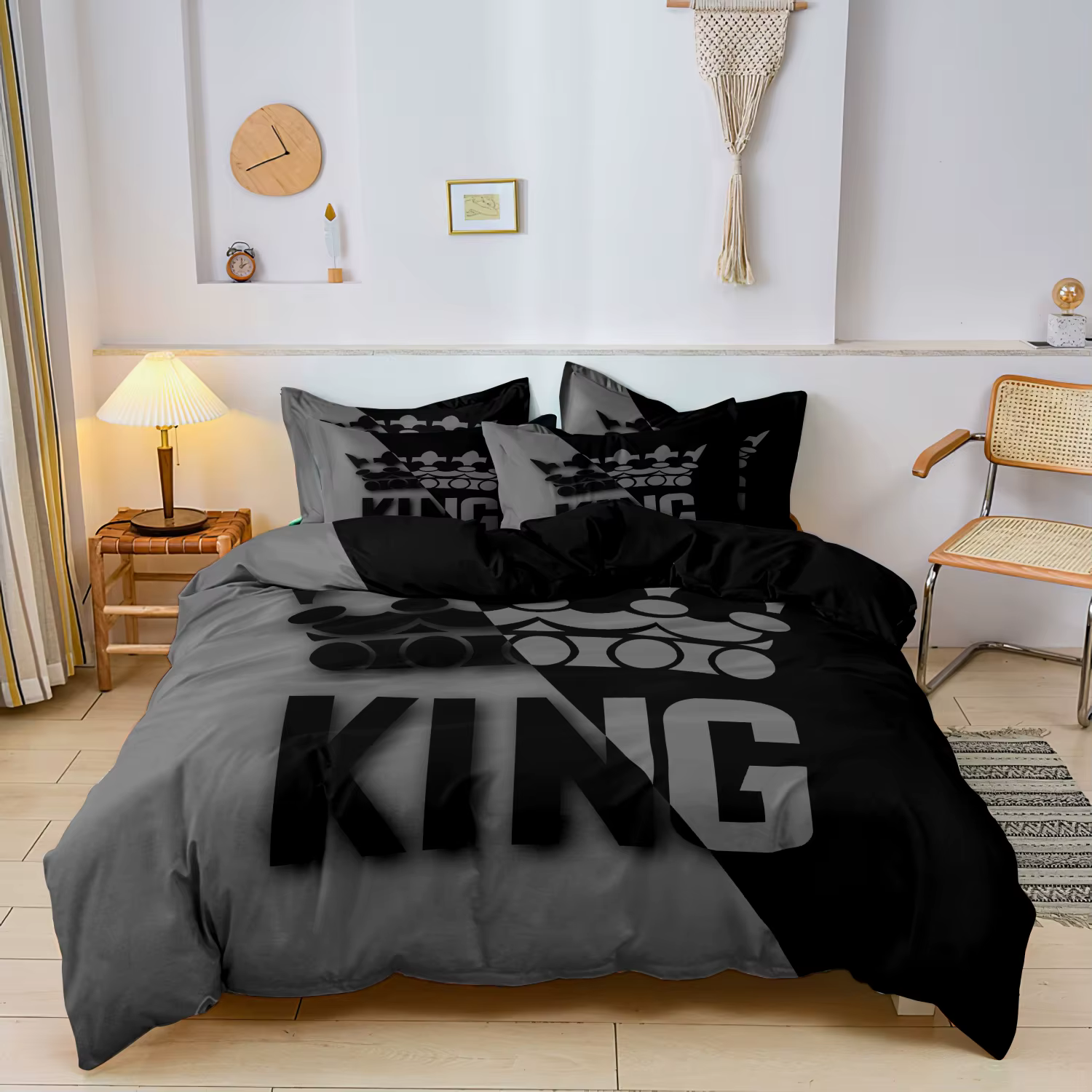 Ensemble de housse de couette à motif de lit King & Queen