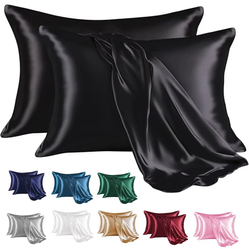 Taie d'oreiller en satin de couleur unie (sans garniture)