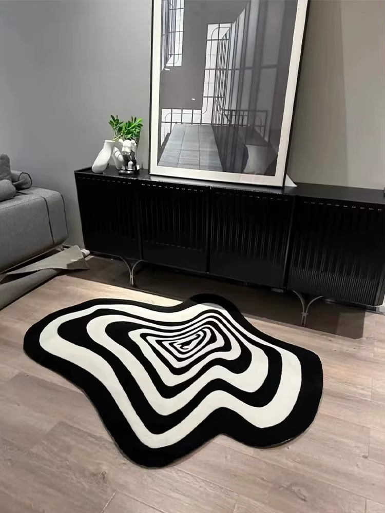 VIKAMA – tapis ligne noir et blanc pour salon