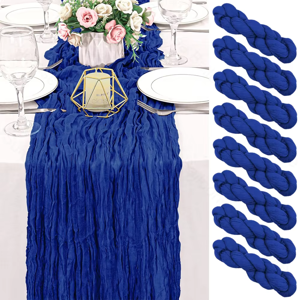Chemin de table en gaze de coton bleu roi
