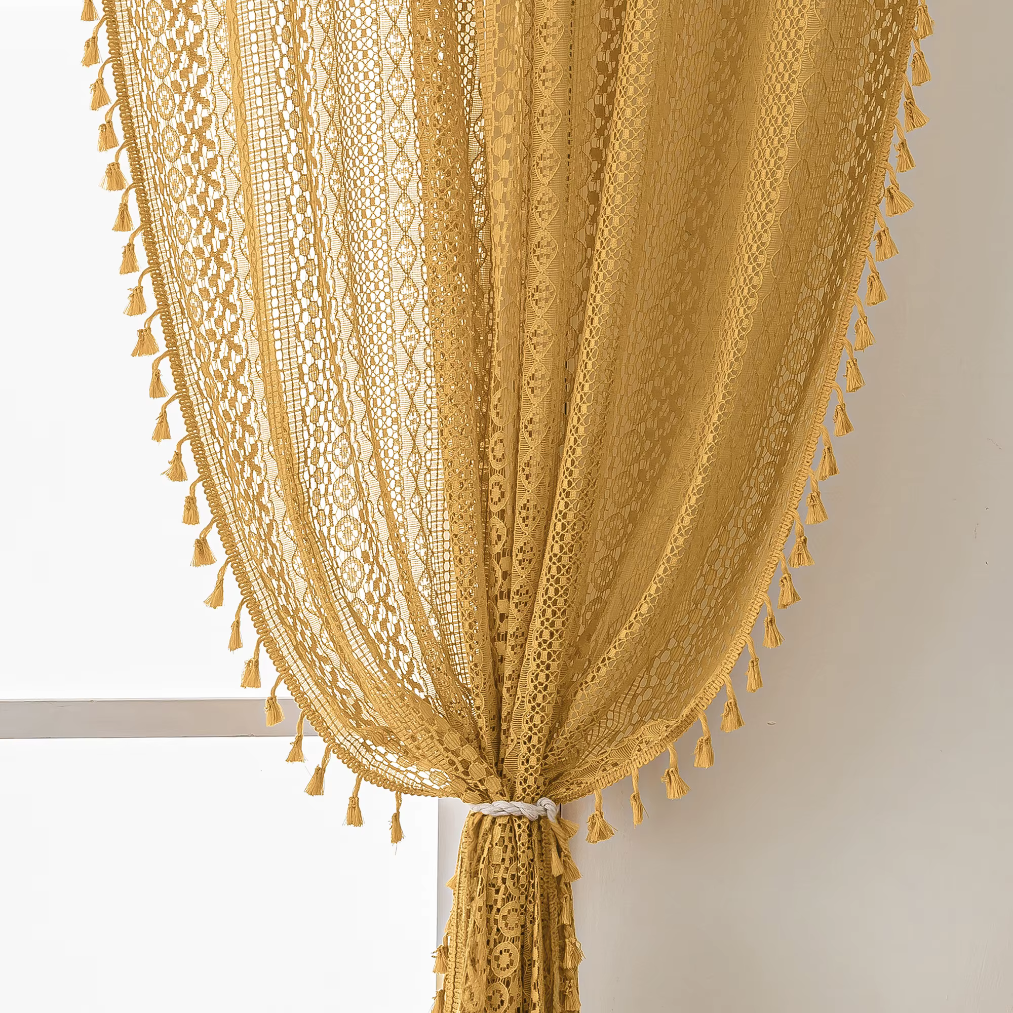 Rideaux Boho pour salon rideaux en dentelle longs 2 panneaux