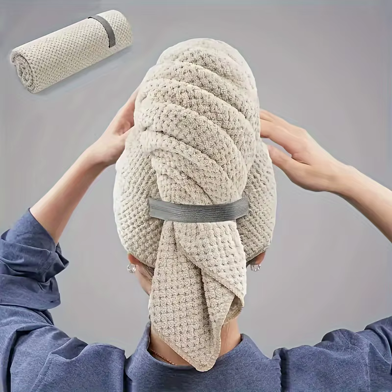 Grande serviette de séchage de cheveux absorbante à l'eau de couleur unie