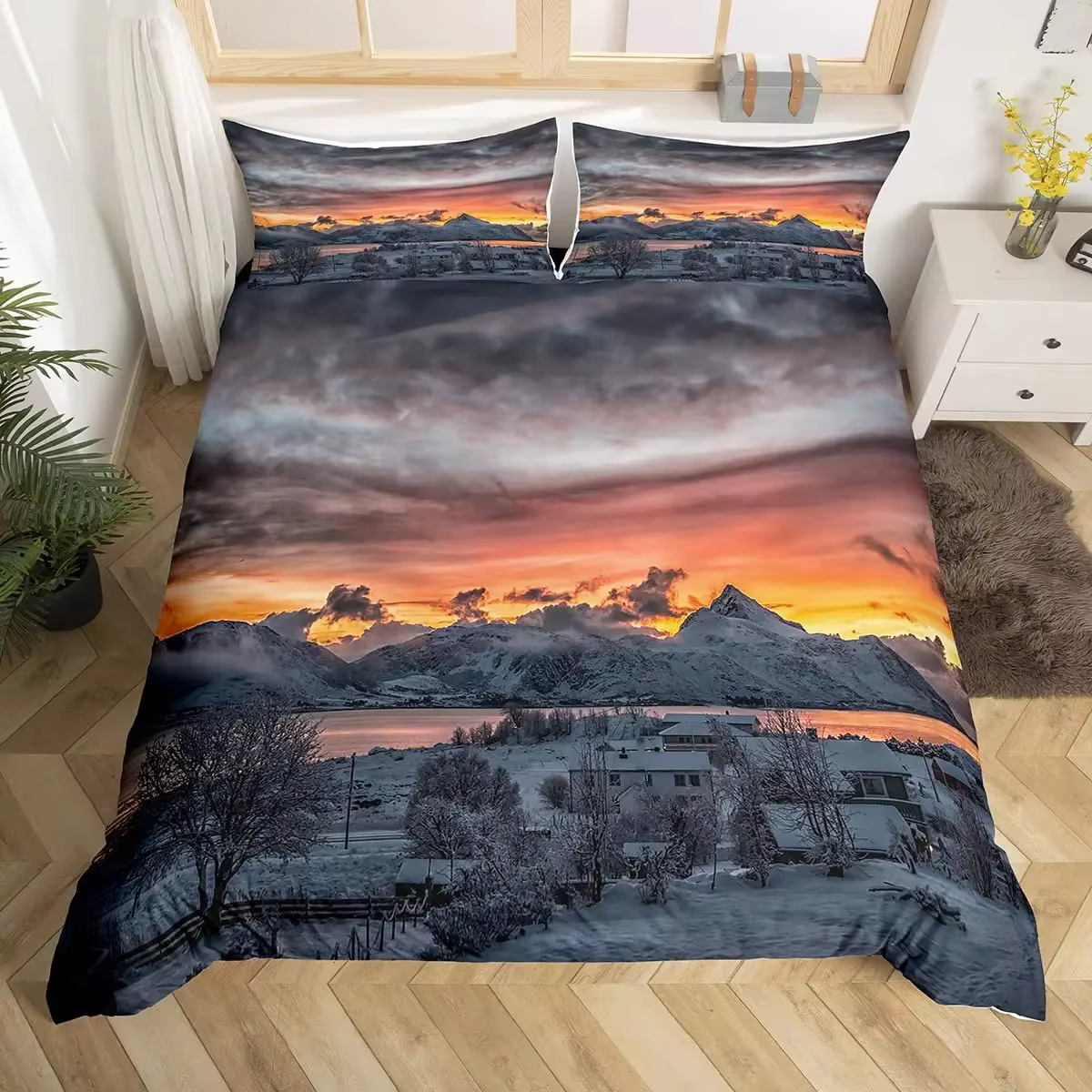 Snow Mountain housse de couette ensemble Iceberg lever du soleil coucher