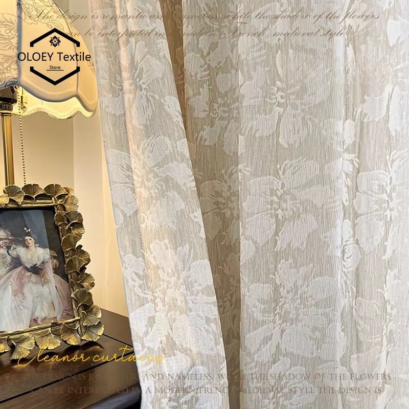 Nouveau Rideaux transparents pour salon salle à manger chambre taille personnalisée français coton et lin Double face Jacquard élégant luxe