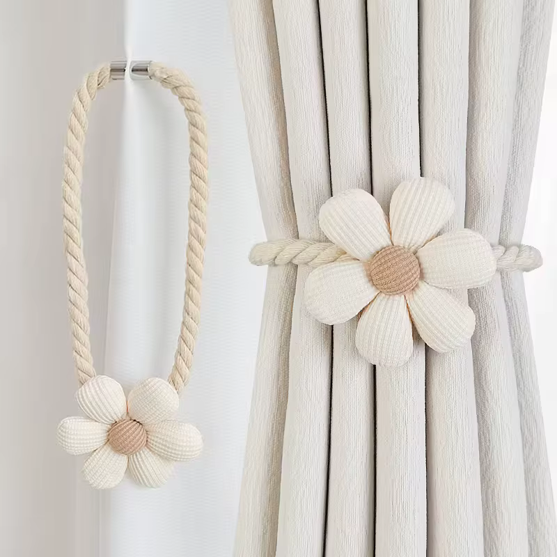 Lot de 2 attaches magnétiques florales pour rideaux – Boucle créative sans perçage pour salon