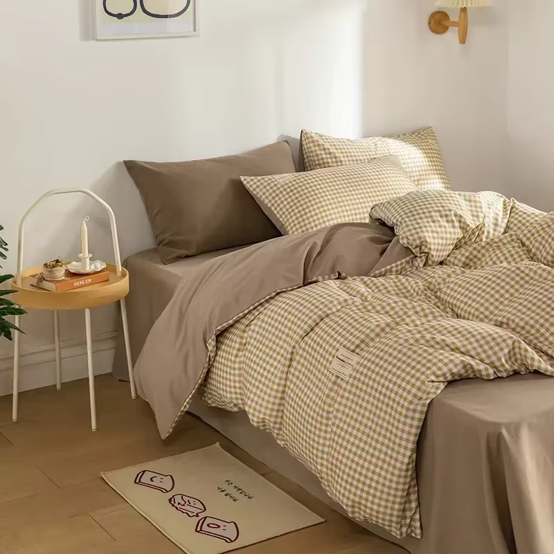 Ensemble de housse de couette à carreaux de Style japonais