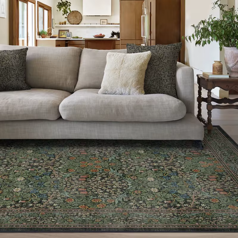 Tapis de salon rétro, plante fleur vigne multicolore