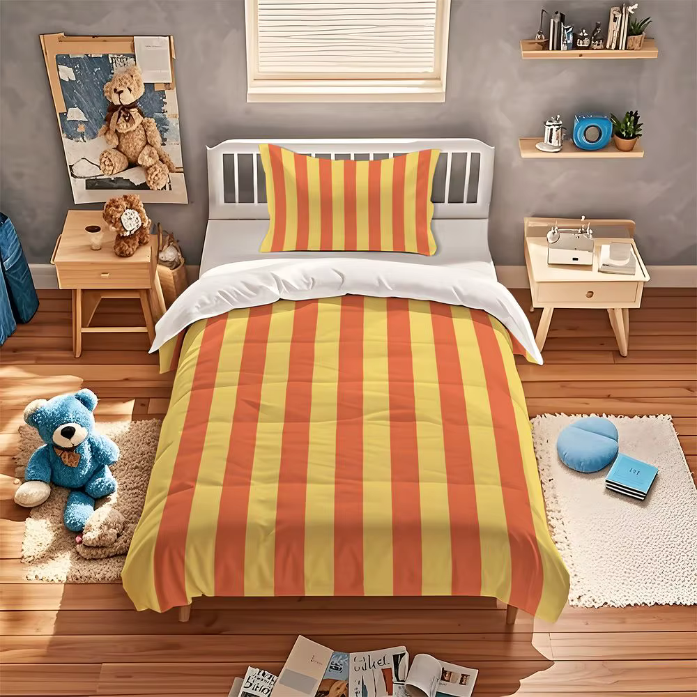 Ensemble de housse de couette à rayures verticales jaunes et orange