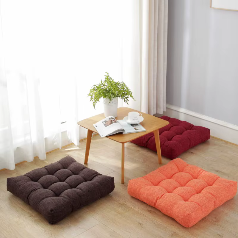 Grand coussin de siège carré en coton et lin