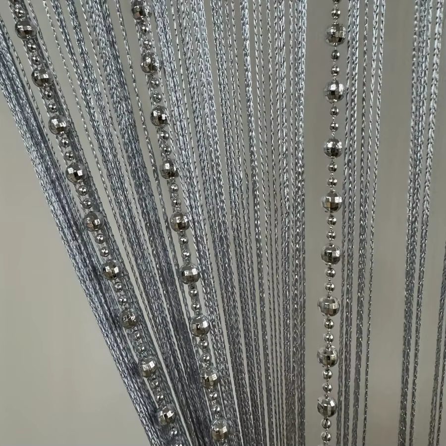 Rideau perlé argenté style bohème 1 pièce - Perles en polyester tricoté à motif terrestre droit | Wipe Clean