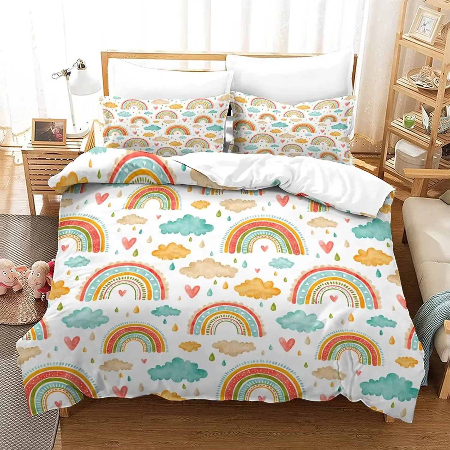 Ensemble de housse de couette arc-en-ciel pour fille