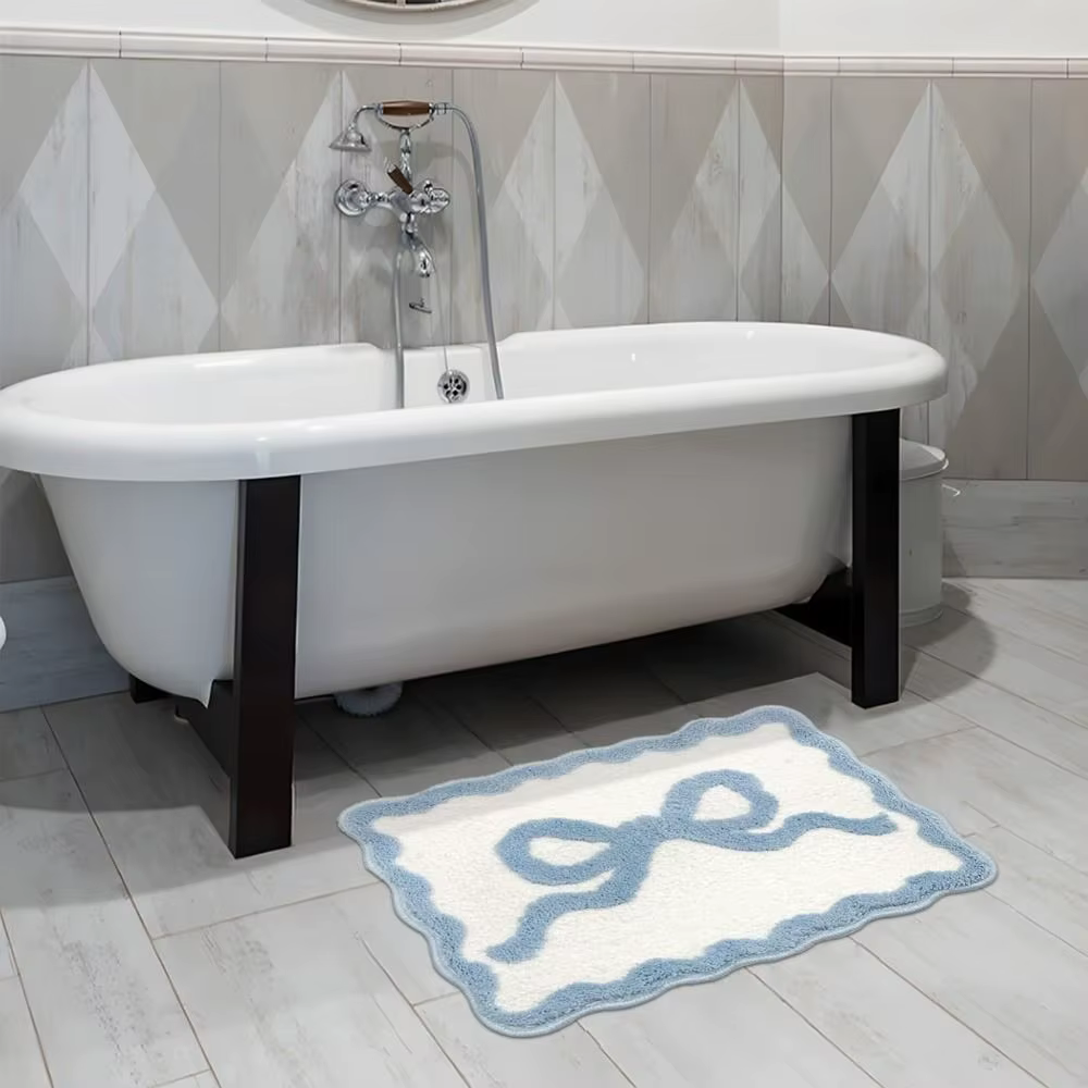 Tapis de salle de bain avec nœud rose et bleu