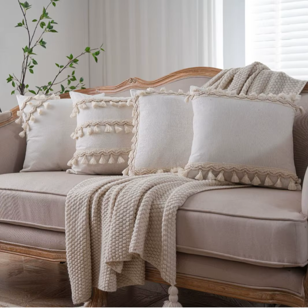 Housse de coussin carrée en lin et coton