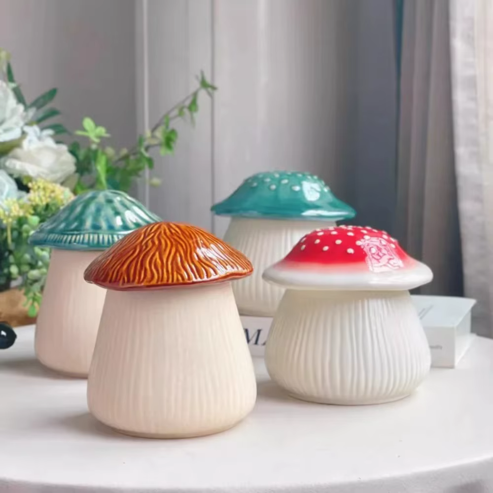 Réservoir de rangement en céramique en forme de champignon