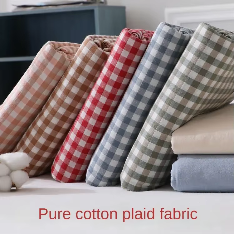 Tissu 100% coton à carreaux de haute qualité au mètre pour taies d'oreiller