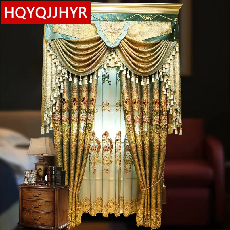 Rideaux d'ombrage brodés royaux de luxe européens pour le salon Rideau en voile de haute qualité pour la chambre à coucher et la cuisine