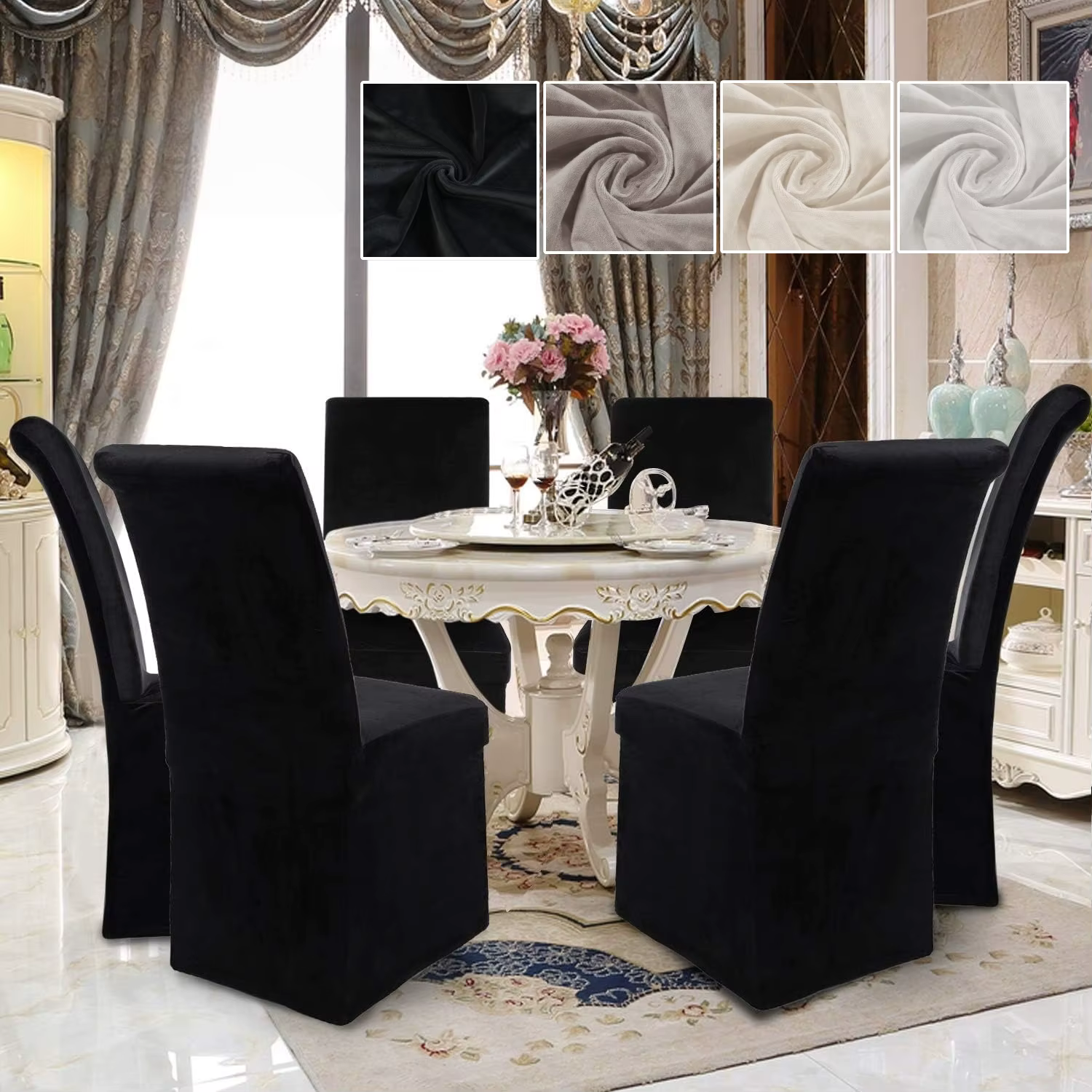 Housses de chaise de banquet en velours extensible pour salle à manger