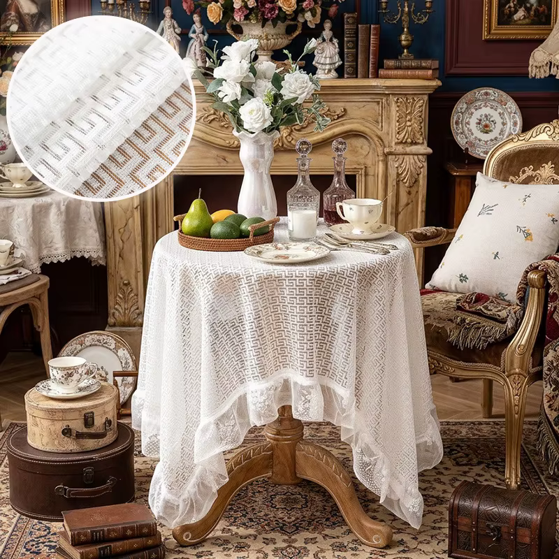 Nappe blanche en crochet rétro ajourée en dentelle