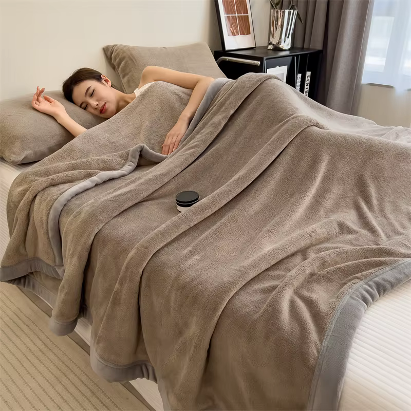 Couverture en velours de lait double couche couleur unie